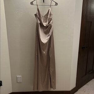 Birdy Grey Catherine Satin Maxi Dress in Taupe